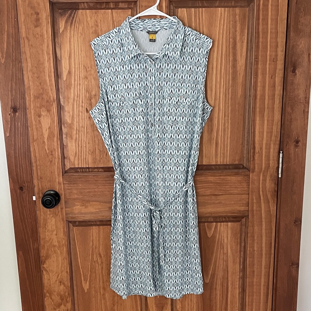 NWT Eddie Bauer Midi Shirt Dress,Geometric, UFP50,Moisture Wicking,hike,travel